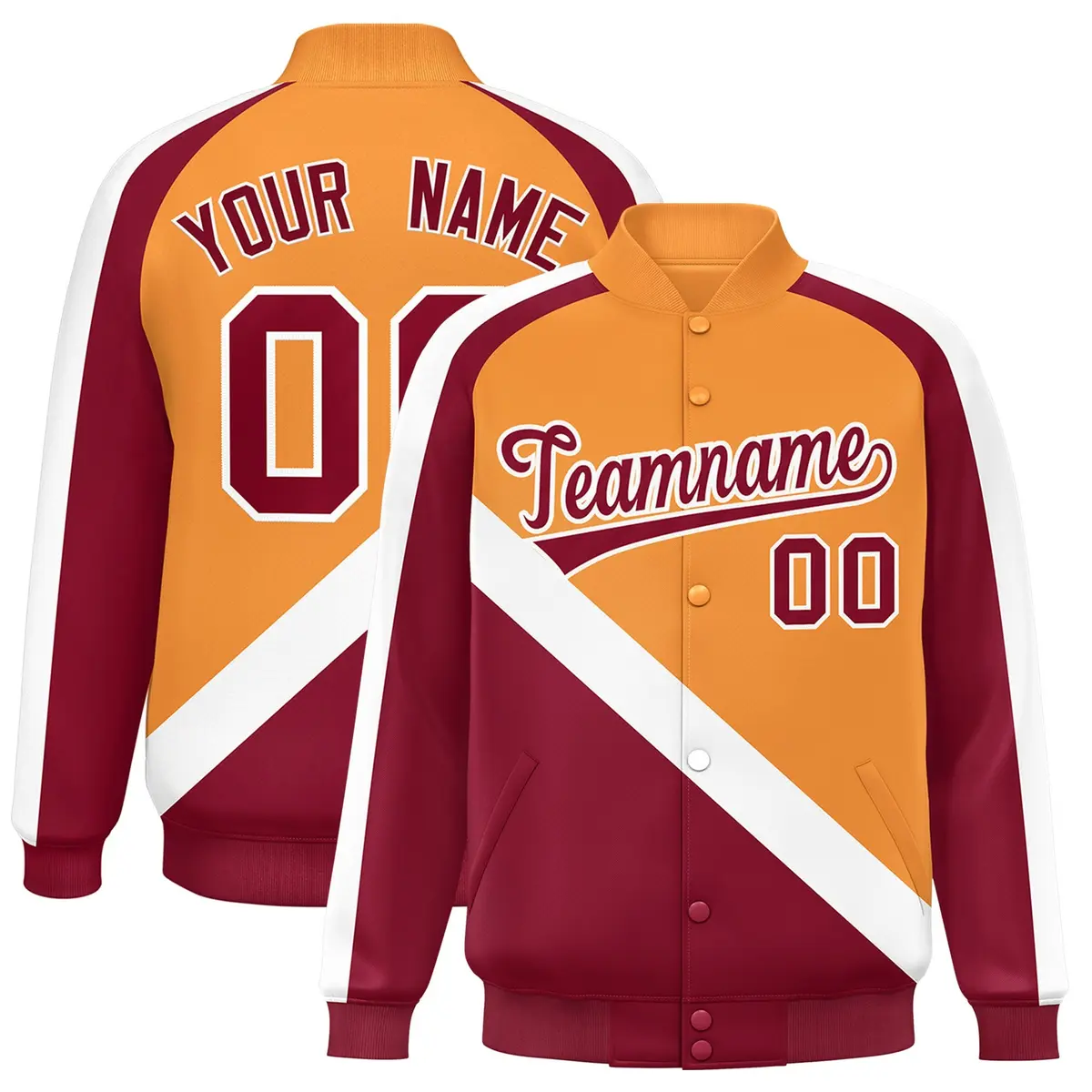 Orange Crimson Raglan Varsity Full-Snap Letterman Baseball Jacket