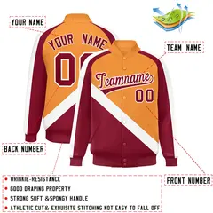 Orange Crimson Raglan Varsity Full-Snap Letterman Baseball Jacket 2