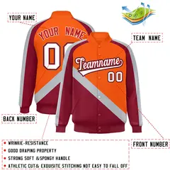 Orange Crimson Raglan Varsity Full-Snap Letterman Baseball Jacket 2