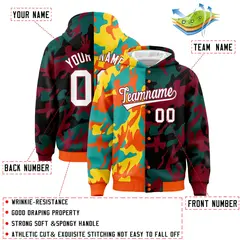 Orange Crimson Two Tone Full-Snap Varsity Letterman Jacket Hoodie 4