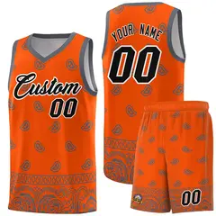 Orange Dark Gray Cashew Pattern Basketball Jersey 1