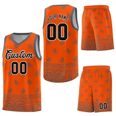 Orange Dark Gray Cashew Pattern Basketball Jersey 13