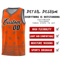 Orange Dark Gray Cashew Pattern Basketball Jersey 2