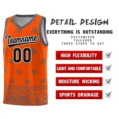 Orange Dark Gray Cashew Pattern Basketball Jersey 23