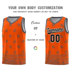 Orange Dark Gray Cashew Pattern Basketball Jersey 24