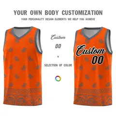 Orange Dark Gray Cashew Pattern Basketball Jersey 3