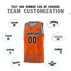 Orange Dark Gray Cashew Pattern Basketball Jersey 32