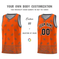 Orange Dark Gray Cashew Pattern Basketball Jersey 38