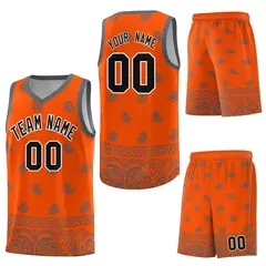 Orange Dark Gray Cashew Pattern Basketball Jersey 41