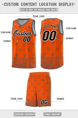 Orange Dark Gray Cashew Pattern Basketball Jersey 5