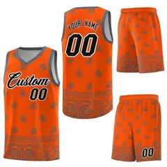 Orange Dark Gray Cashew Pattern Basketball Jersey 6