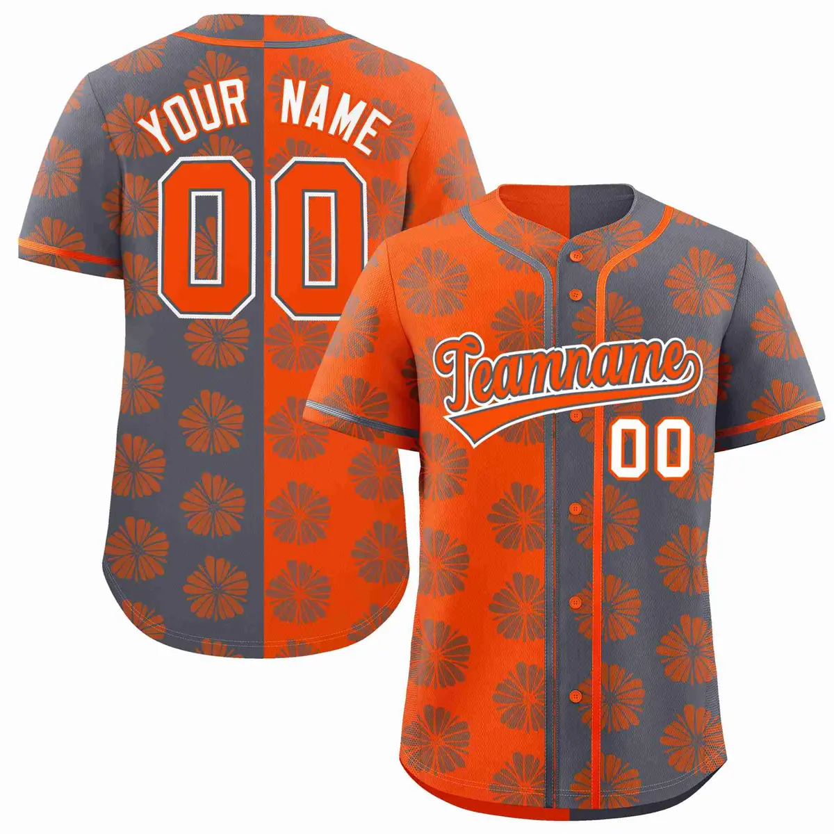Orange Dark Gray Split Flower Graffiti Baseball Jersey