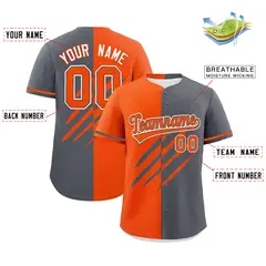 Orange Dark Gray Tiger Claw Scratch Split Baseball Jersey 2