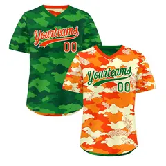 Orange Dark Green Kelly Green Camo Reversible Pullover Baseball Jersey