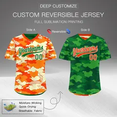 Orange Dark Green Kelly Green Camo Reversible Pullover Baseball Jersey 2