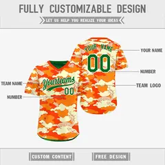 Orange Dark Green Kelly Green Camo Reversible Pullover Baseball Jersey 3