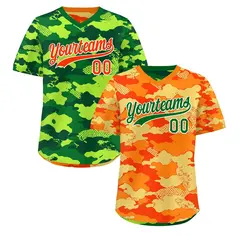 Orange Dark Green Kelly Green Camo Reversible Pullover Baseball Jersey