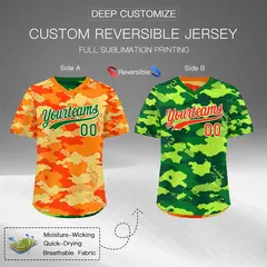 Orange Dark Green Kelly Green Camo Reversible Pullover Baseball Jersey 2