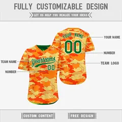Orange Dark Green Kelly Green Camo Reversible Pullover Baseball Jersey 3