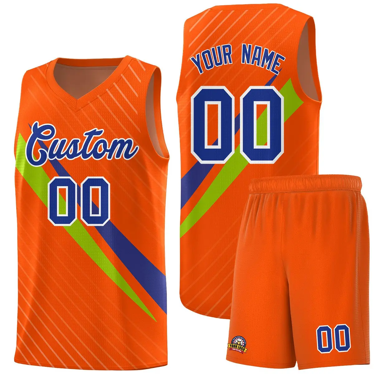 Orange Diagonal Pinstripe Color Block Basketball Jersey