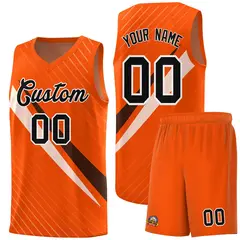 Orange Diagonal Pinstripe Color Block Basketball Jersey 1