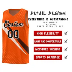 Orange Diagonal Pinstripe Color Block Basketball Jersey 2