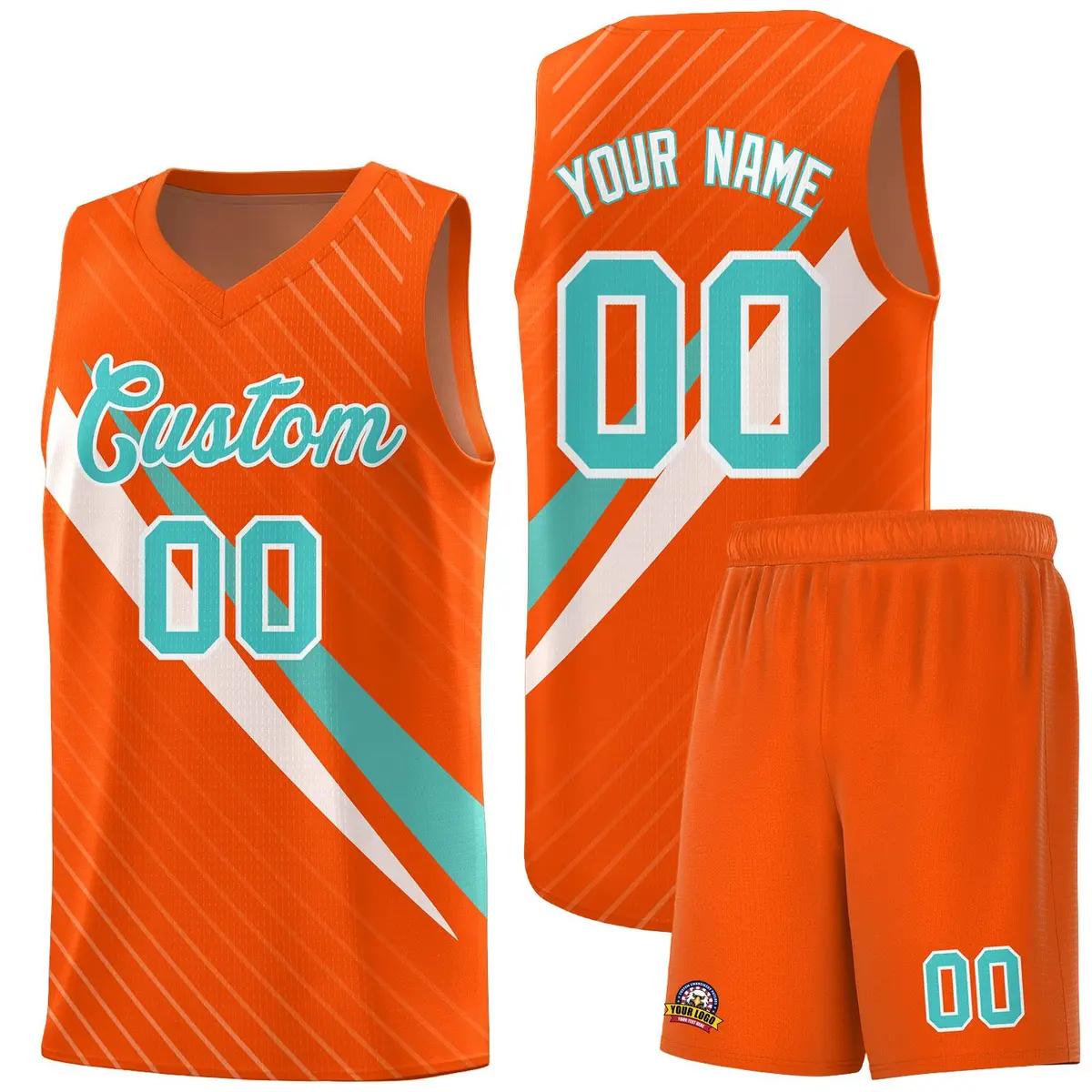 Orange Diagonal Pinstripe Color Block Basketball Jersey