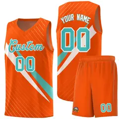 Orange Diagonal Pinstripe Color Block Basketball Jersey 1