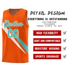 Orange Diagonal Pinstripe Color Block Basketball Jersey 2
