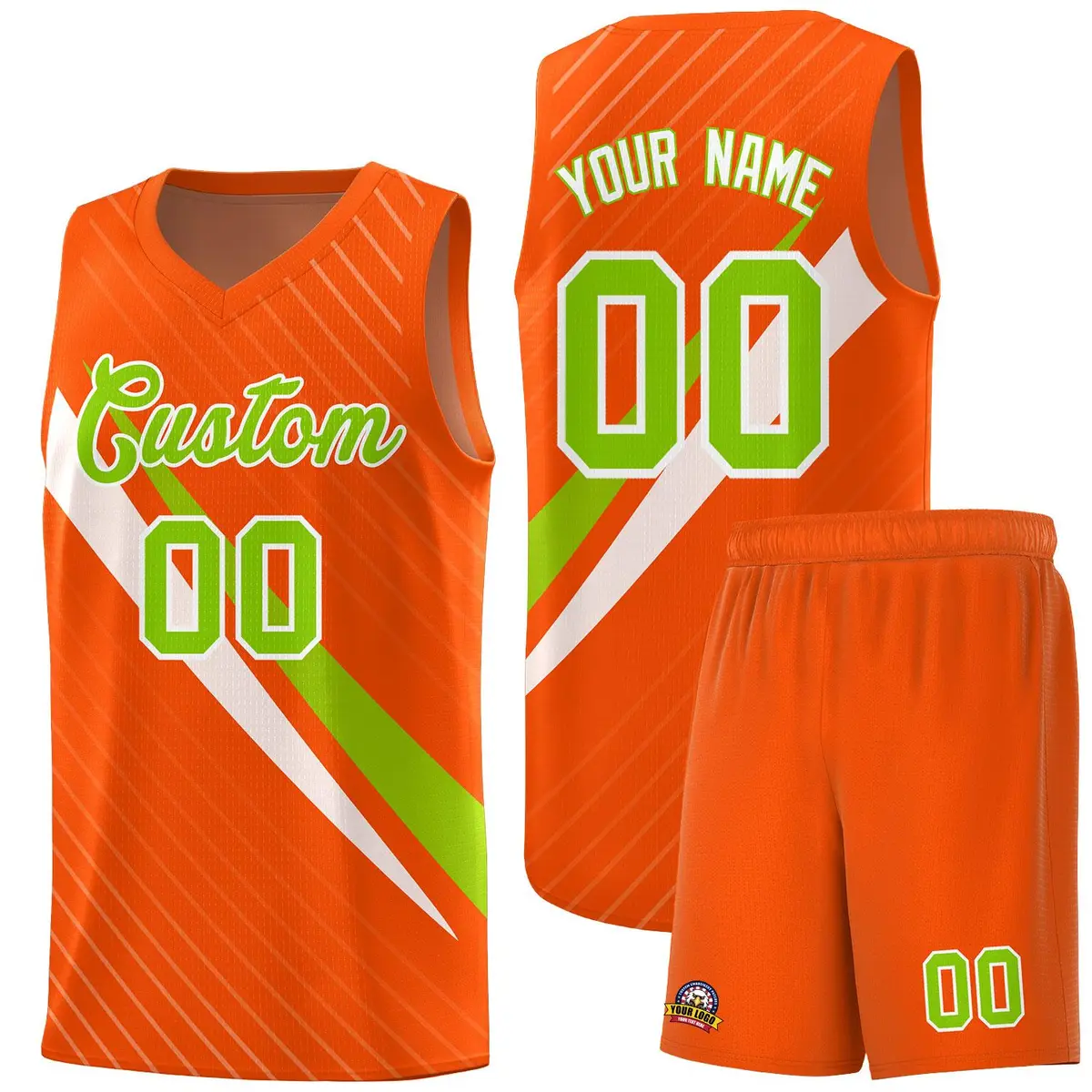 Orange Diagonal Pinstripe Color Block Basketball Jersey