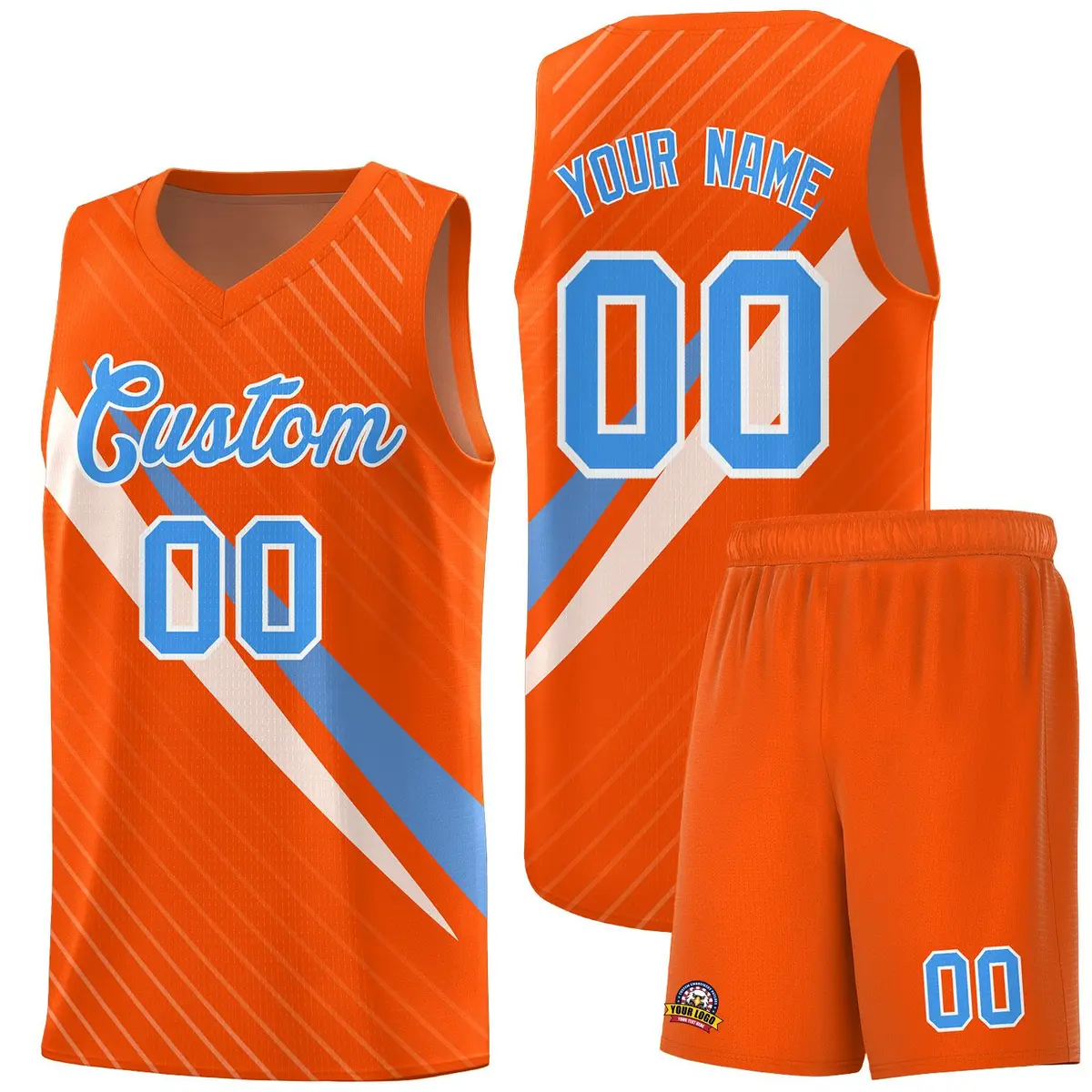 Orange Diagonal Pinstripe Color Block Basketball Jersey