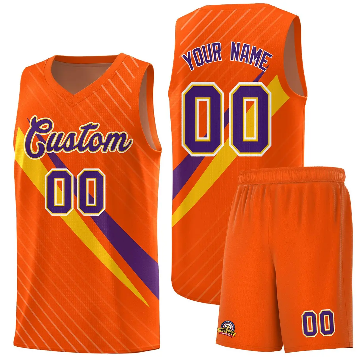 Orange Diagonal Pinstripe Color Block Basketball Jersey