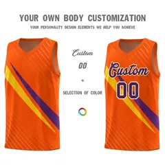 Orange Diagonal Pinstripe Color Block Basketball Jersey 3
