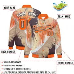 Orange Feather Fluid Pattern Full-Snap Varsity Letterman Jacket 2