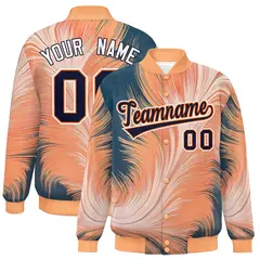 Orange Feather Fluid Pattern Full-Snap Varsity Letterman Jacket 1