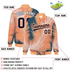 Orange Feather Fluid Pattern Full-Snap Varsity Letterman Jacket 2