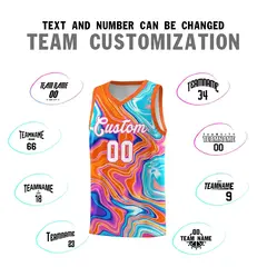 Orange Fluid Painting Pattern Basketball Jersey 4