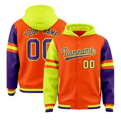 Orange Fluorescent Green-Purple Varsity Three Stripes Raglan Jacket Hoodie 1