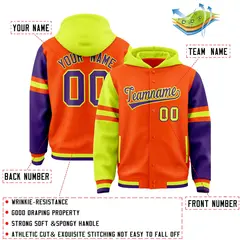 Orange Fluorescent Green-Purple Varsity Three Stripes Raglan Jacket Hoodie 4