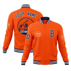 Orange Full-Snap Varsity Letterman Baseball Jacket 1