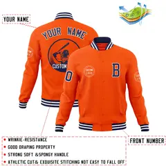 Orange Full-Snap Varsity Letterman Baseball Jacket 4