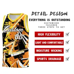 Orange Gold Abstract Graffiti Wrinkle-Resistant Basketball Jersey 2