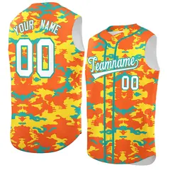 Orange Gold Aqua Camo Sleeveless Baseball Jersey