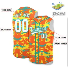 Orange Gold Aqua Camo Sleeveless Baseball Jersey 2