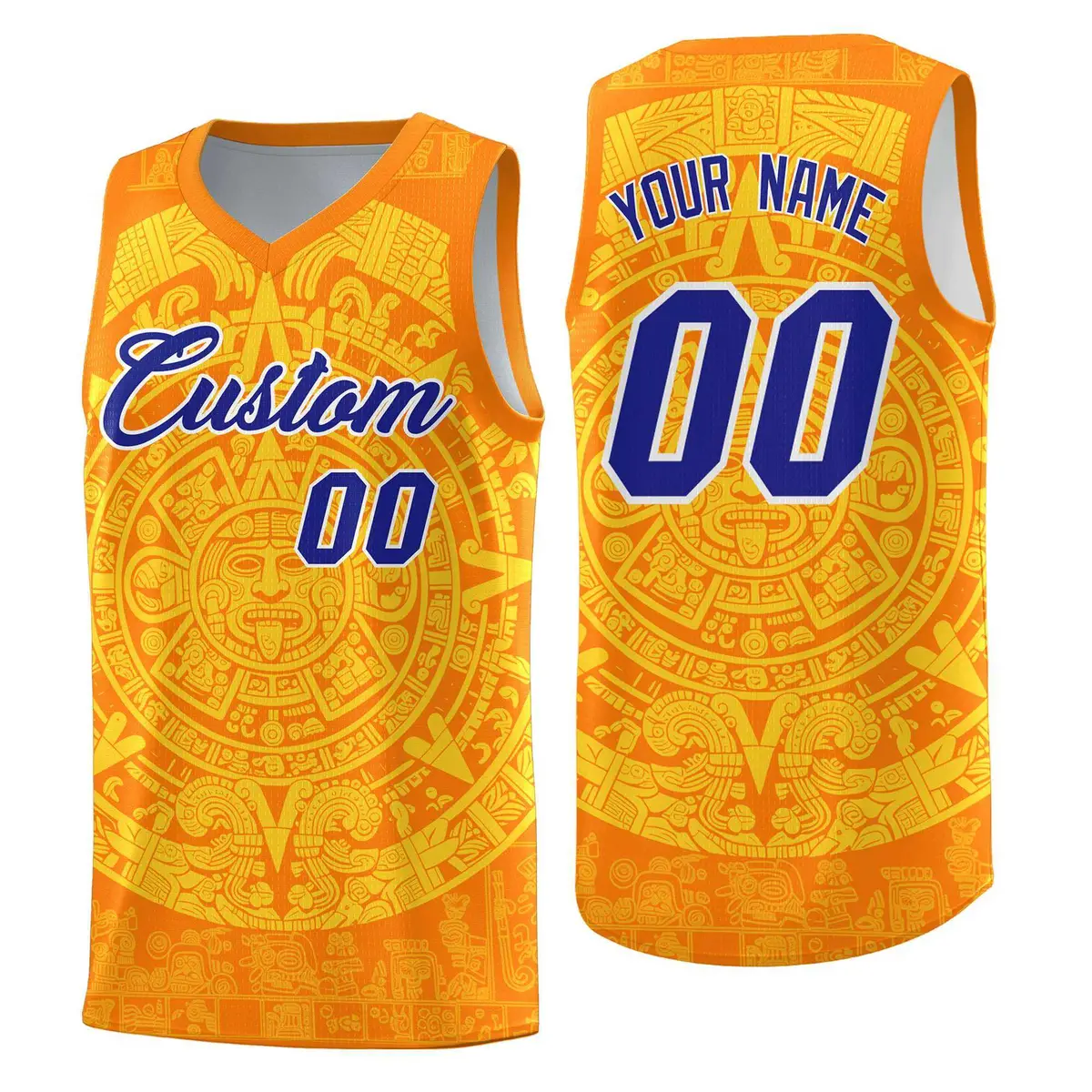 Orange Gold Aztec Sun Stone Graffiti Basketball Jersey