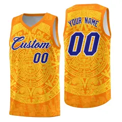 Orange Gold Aztec Sun Stone Graffiti Basketball Jersey 1