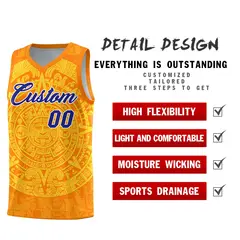 Orange Gold Aztec Sun Stone Graffiti Basketball Jersey 2