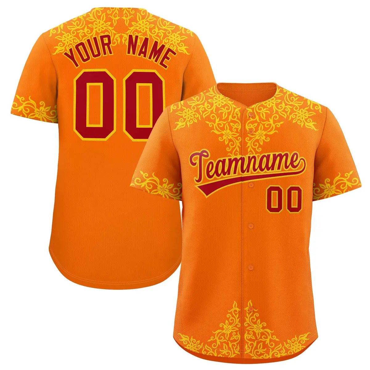 Orange Gold Baroque Style Baseball Jersey