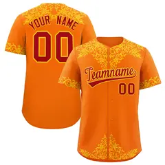 Orange Gold Baroque Style Baseball Jersey