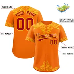 Orange Gold Baroque Style Baseball Jersey 2